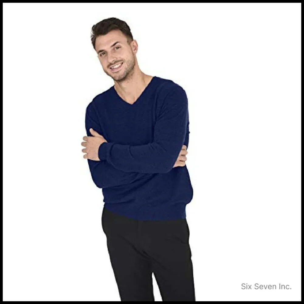Men's Essential Knit V-Neck Sweater Classic Pullover Elegant Minimal